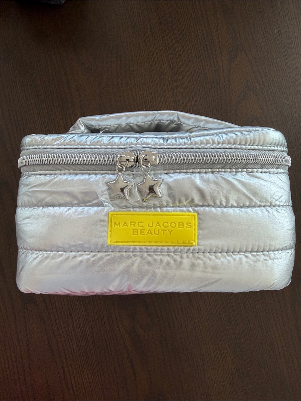 Marc Jacobs Silver Quilted Cosmetic Pouch with Star Zipper Pulls